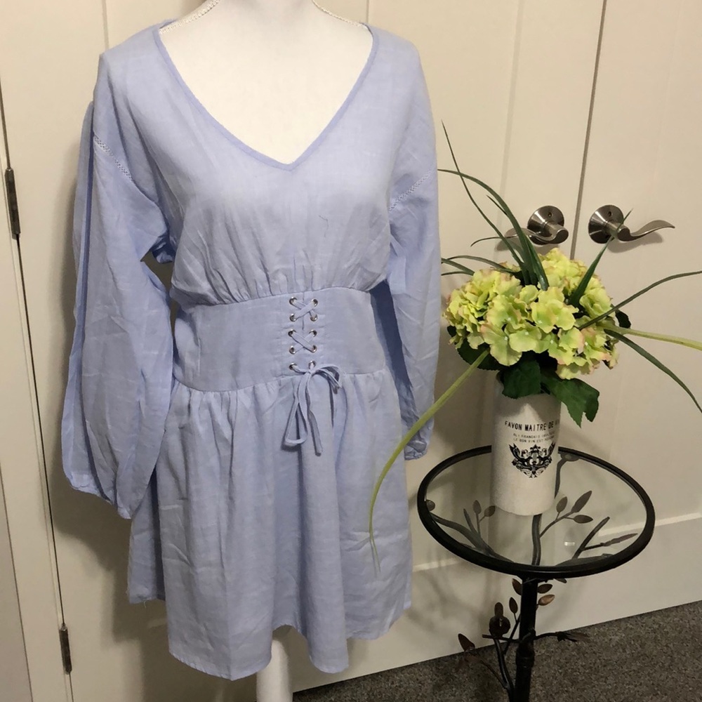 FINAL Price Cut! NWT En Creme M Blue Striped Long Sleeves Dress!